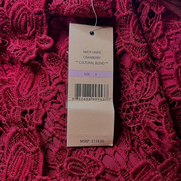 Nanette Lepore Sheath Dress Embroidered All Over Lace Cranberry Red One Shoulder - Picture 11 of 14